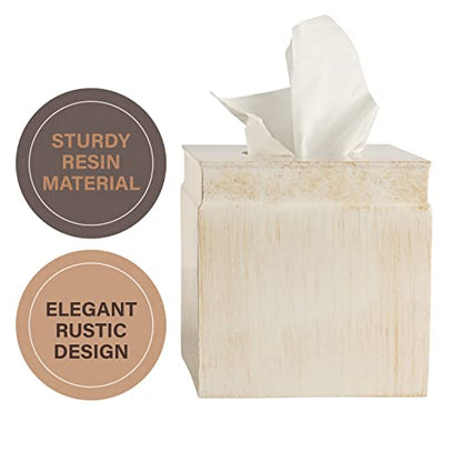 Rustic Luxe Beige Square Resin Tissue Box Cover - style: Square Tissue Box