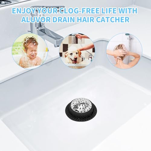 Aluvor Bathtub Drain Hair Catcher Shower Drain Cover Sink Drain Protector | Bathroom Sink & Bathtub Drain Strainer for Pop-Up & Regular Drains, Black - size: Large-Black