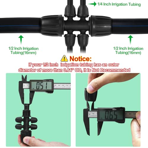1/2 Inch To 1/4 Drip Irrigation Fittings - 8 Pack Drip Line Irrigation 1/2'' to 1/4'' Barbed Tee Adapter Anti-Drop Lock Nut Barbed Reducer 6 Way Connectors for Drip Irrigation System - size: 1/2" 6 Way Tee