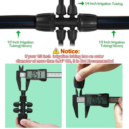 1/2 Inch To 1/4 Drip Irrigation Fittings - 8 Pack Drip Line Irrigation 1/2'' to 1/4'' Barbed Tee Adapter Anti-Drop Lock Nut Barbed Reducer 6 Way Connectors for Drip Irrigation System - size: 1/2" 6 Way Tee