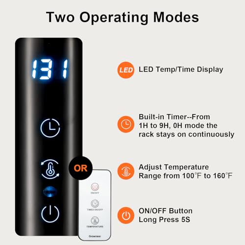 GROWNEER Upgraded Heated Towel Rack, 7 Bars Towel Warmer Rack, Wall Mounted & Freestanding Towel Warmer for Bathroom, Timer & Temperature Multi-Level Adjustments, Overheating Protection (White)
