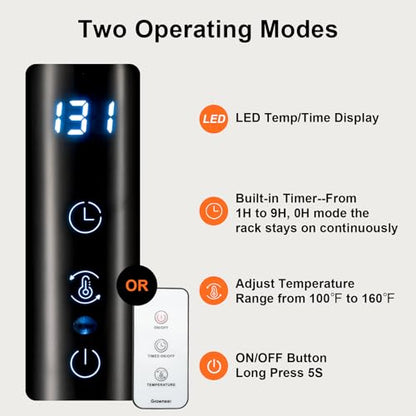 GROWNEER Upgraded Heated Towel Rack, 7 Bars Towel Warmer Rack, Wall Mounted & Freestanding Towel Warmer for Bathroom, Timer & Temperature Multi-Level Adjustments, Overheating Protection (White)