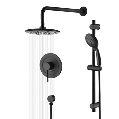 SUMERAIN Matte Black Rain Shower System with Adjustable Slide Bar | Shower Faucet Fixture with Handheld, Included Valve and Trim Kit, Easy Control, Single Handle - color: Matte Black