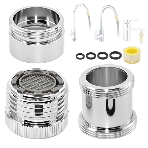 3-Piece Faucet to Garden Hose Adapter Kit, Solid Brass Sink Faucet Connector with Aerator for Kitchen & Bathroom, Fits G1/2", 55/64", 15/16" Faucets to 3/4" GHT Hose, Includes Washers & Tape