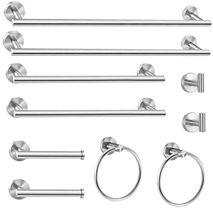 Cilee 10 Piece Brushed Nickel Bathroom Hardware Set, 24 inch Brushed Nickel Towel bar Towel Ring Toilet Paper Holder Robe Towel Hook, SUS304 Stainless Steel Bathroom Accessory Set - color: 1 Brushed Nickel, size: 24inch