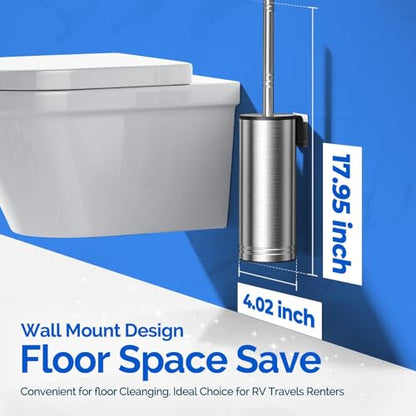 HAMITOR Toilet Brush and Holder Set：Stainless Steel Deep Clean Bathroom | Wall-Mounted Cleaner Brush with Curved Bristle for Home Apartment Bathroom Accessories Silver 1 Pack - color: Silver