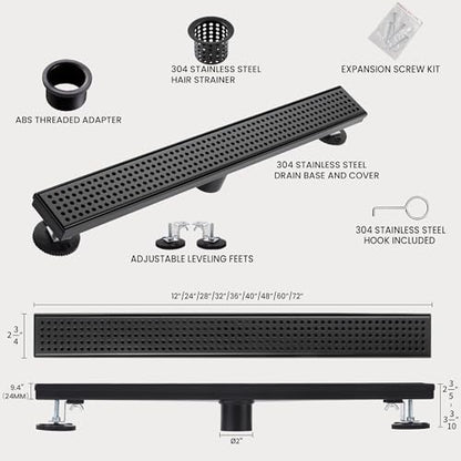 Linear Shower Drain, 32 inch Matte Black | Including Hair Catcher and Removable Grate, 304 Stainless Steel, Easy to Install and Clean (Drain Base Not Included) - color: Matte Black, size: 32 inch
