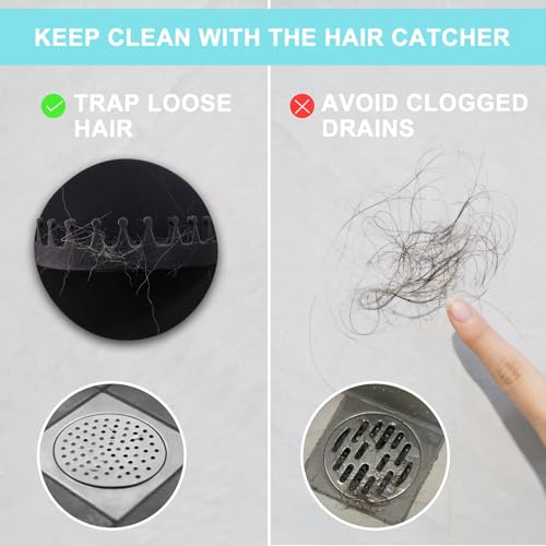 2PCS Hair Catcher Shower, Wall-Mount Suction Hair Collector, Hair Trap for Shower Drain, Reusable Shower Wall Hair Catcher, Silicone Hair Grabber for Bath & Shower (Black)