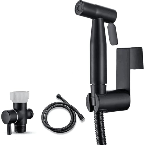 VARMHUS Handheld Bidet Sprayer for Toilet-Adjustable Water Pressure Stainless Steel Sprayer Ki,Bidet Hose Attachment for Feminine wash (Matte Black)
