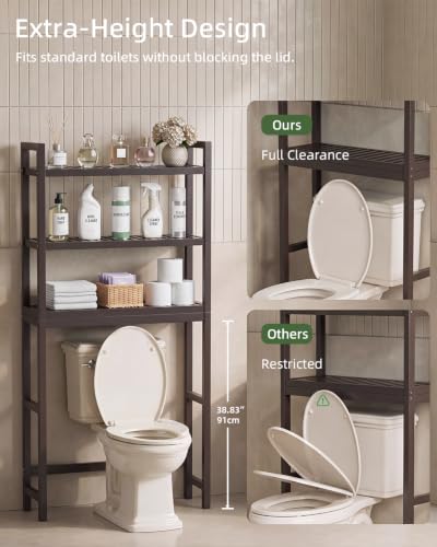 SMIBUY Bathroom Storage Shelf, Bamboo Over-The-Toilet Organizer Rack, Freestanding Toilet Space Saver with 3-Tier Adjustable Shelves (Dark Brown) - color: Dark Brown