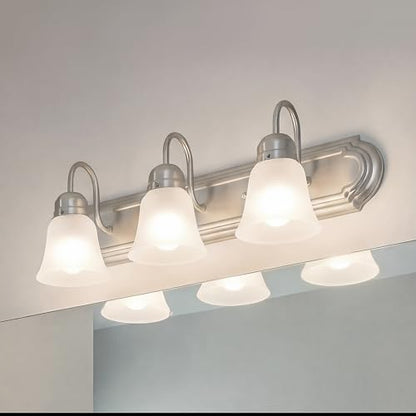 Kichler 24" 3-Light Vanity Bath Light in Brushed Nickel, Modern Bathroom Light with Clear Satin Etched Glass, (24" W x 8" H), 5337NIS - color: Brushed Nickel, size: 24"