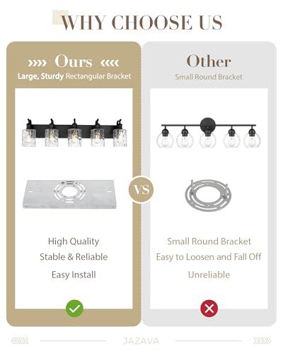 Bathroom Vanity Light Fixtures 5-Light Hammered Glass Modern Wall Mounted Over Mirror Black - VL01BKH-5 - color: Black & Hammered Glass, size: 5 LIGHT