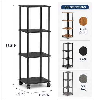 4-Tier 38.2" Tall Black Bathroom Shelving Unit with Wheels | Wood Finish, Metal Frame, Rolling Narrow Open Shelf Design, for Laundry Room, Kitchen, Living Spaces, Easy to Move - color: Black, size: 4-Tier