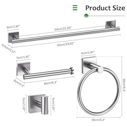 5 Pieces Brushed Nickel Towel Bar Set,Towel Racks for Bathroom Stainless Steel Wall-Mounted Bathroom Hardware Accessories Set 23.6 Inch Towel Holder - color: Brushed Nickel