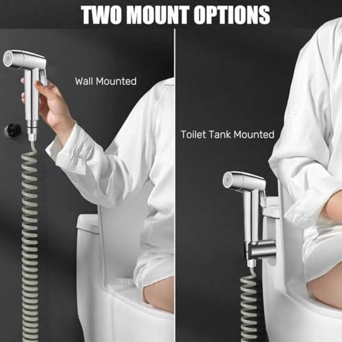 Handheld Bidet Sprayer Toilet,Kitchen Bathroom Douche Cloth Washing Diaper Cleaning Shower Head with 59 inches Telescopic Hose and G1/2, 55/64", 15/16" Faucet Adapters, Hair Washing, Dog Shower