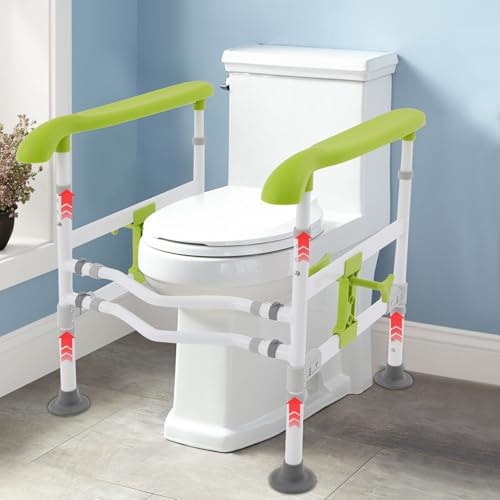 Toilet Safety Rails with Adjustable Height and Width, Stand Alone Toilet | Padded Handles, Bathroom Grab Bar for Elderly Seniors Handicap and Disabled, Freestanding Toilet Arms