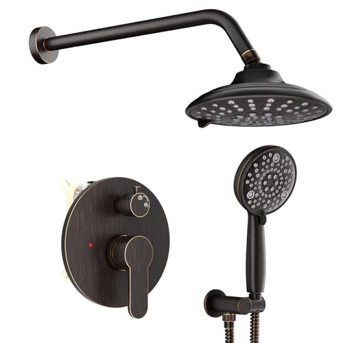 EMBATHER 8'' Shower System with Handheld Trim Kit, Oil Rubbed Bronze | 2-IN-1 Shower Faucet Set, 3-Mode Shower Head, 8-Setting Handheld Spray, Pressure-balanced Valve & Trim Kit - color: Oil Rubbed Bronze, size: 8 Inch