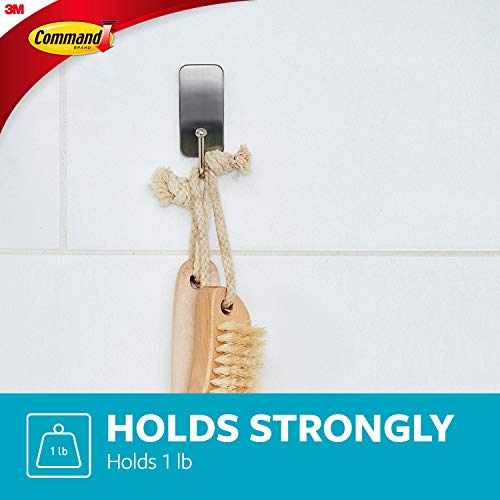 Command Small Bath Hook, Satin Nickel, 1-Hook, 2-Small Water-Resistant Strips, Organize Damage-Free (Pack of 2)