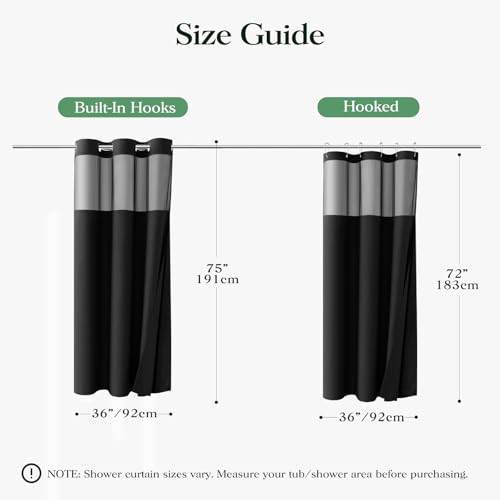 Black Hook Free Waffle Shower Curtain & Snap-in Fabric Liner,36x75 | Less Time to install, 3 in 1 Fabric Shower Curtain and Liner Set with Magnets, Stall, Shower Curtains for Bathroom - color: A Black, size: 36"W x 75"L (Pack of 1)