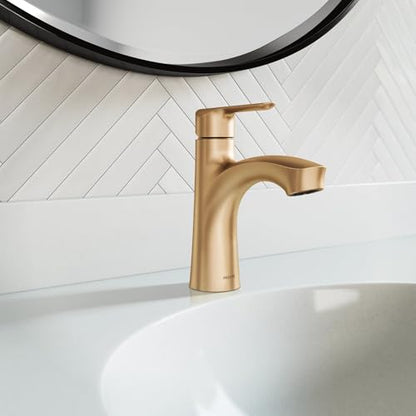 Moen Findlay Bronzed Gold Single-Handle Bathroom Faucet, Single-Hole Setup with Deckplate, 84516BZG - color: Bronzed Gold