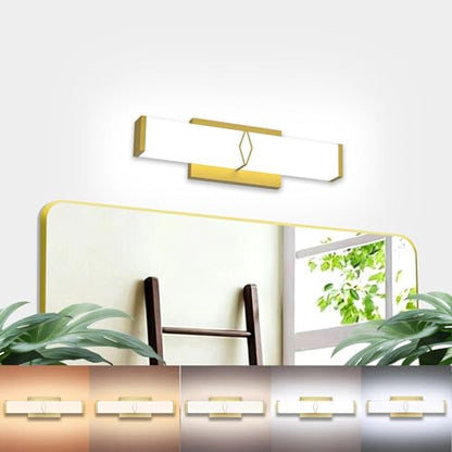 16 Inch Bathroom Vanity Light 2000LM, AC 120V 5CCT Modern Bathroom Lighting Fixtures Over Mirror Dimmable, 20W Gold LED Vanity Lighting Fixtures Wall Sconce ETL Certified, 1Pack - color: Gold-5CCT, size: 16 INCH