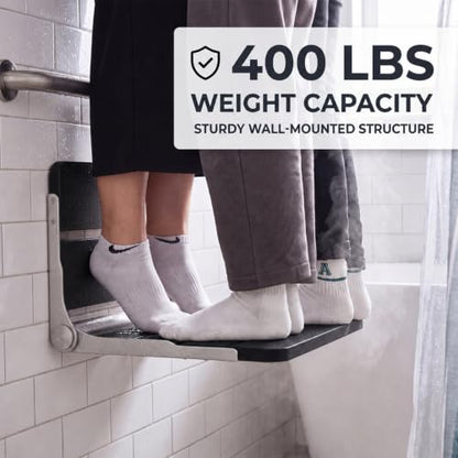 17.5'' Folding Shower Seat Wall Mounted, HDPS Fold Down Shower Bench for Inside Shower, Foldable Shower Stool, Waterproof Wall Mount Bathroom Seating Chair, 400LBS Weight Capacity, Black - color: Black