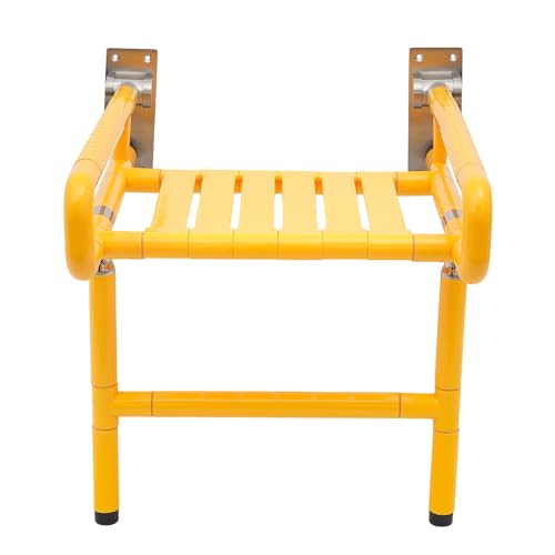 19.69" Wide Folding Shower Seat Wall Mounted Foldable Shower Chair with Legs and Arms Bath Safety Stainless Steel Folding Shower Bench for Inside Shower, Seniors, Pregnant and Disabled, Max Load 441lb - color: Yellow