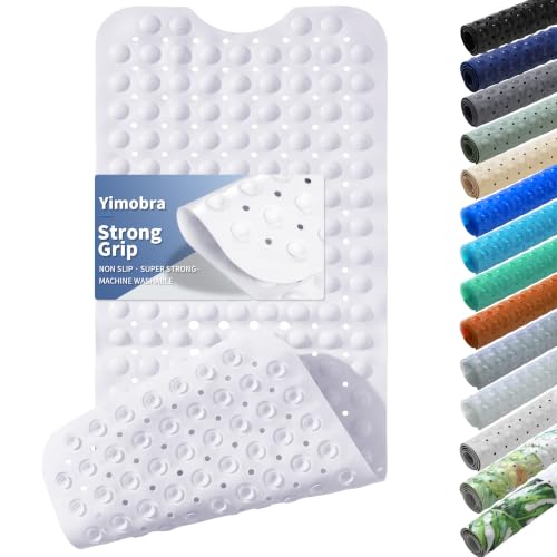 Yimobra Non Slip Bathtub Mat 40 x 16 Inch, Extra Long Shower Mat with Drain Holes, Machine Washable Baby Bath Mats, Strong Suction Cups for Bathroom Floor, Snow - color: Snow