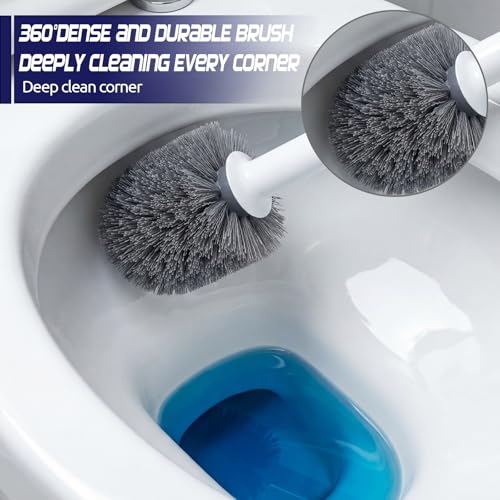 Reallnaive 4 Set Toilet Plunger and Brush Set with Ventilated Holder 2 in 1 Toilet Bowl Brush and Heavy Duty Plunger Combo Bathroom Cleaning Kit for Home and Commercial Bathrooms Drainage(White) - color: White