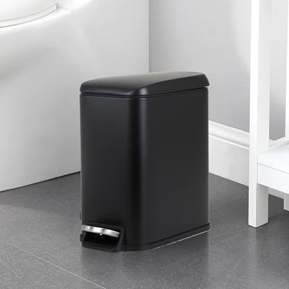 Small Bathroom Trash Can with Lid, 5 Liter/1.3 Gallon Stainless Steel Small Garbage Can with Removable Inner Bucket & Soft-Close Foot Pedal, Slim Trash Can for Bathroom, Bedroom, Office (Black, 2 PCS) - color: Black, size: 2 Pack