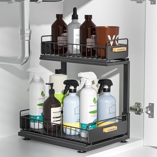 Under Sink Organizer Kitchen, 2 Tier Under Sink Organizers and Storage, Pull out Cabinet Organizer Shelf, Metal Drawer for Kitchen Bathroom Pantry Cabinet Closet Organization Rack, Black, 1 Pack - color: Black-1 Pack, size: Double Layer