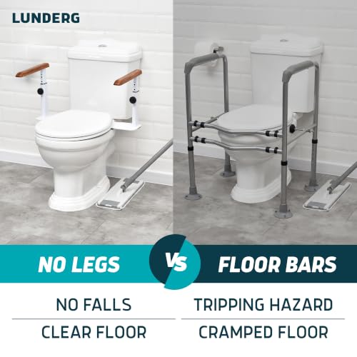Lunderg Toilet Safety Rails for Seniors - Elegant, No Nursing Home Vibe | Easy Installation, Height-Adjustable & Wood-Finish Toilet Seat Handles - No Space Lost, Support for Elderly & Mobility Needs