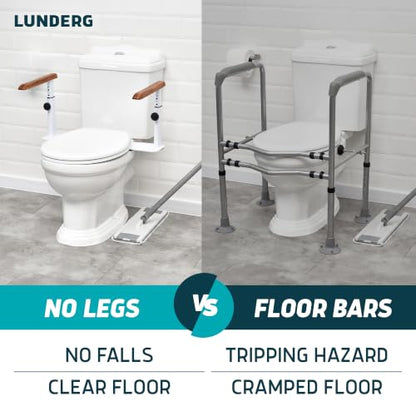 Lunderg Toilet Safety Rails for Seniors - Elegant, No Nursing Home Vibe | Easy Installation, Height-Adjustable & Wood-Finish Toilet Seat Handles - No Space Lost, Support for Elderly & Mobility Needs