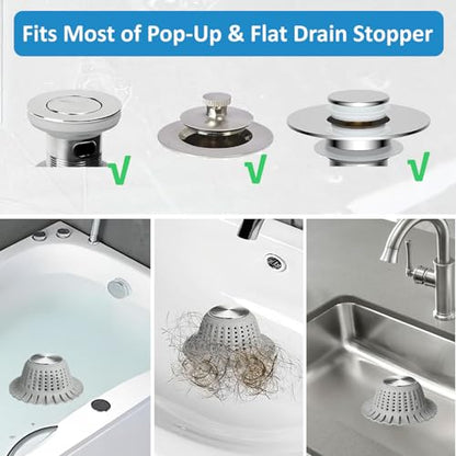 Hair Catcher Shower Drain,Bathtub Drain Hair Catcher, Covering Bathroom Sink Drain Strainer, Bathtub Protector for Pop-Up & Flat Bath Tub Drain Stoppers,Hair Trap for Shower Drain Effectively (Grey)