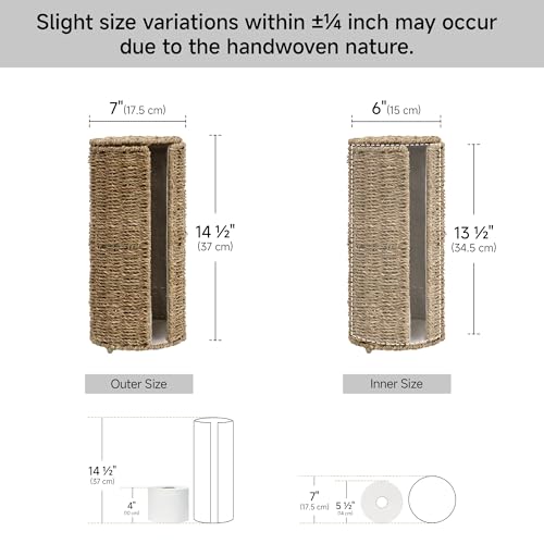 StorageWorks Seagrass Free Standing Toilet Paper Holder Stand for Bathroom, 3 Rolls of Toilet Tissue Storage with a Built-in Cloth Lining, Toilet Roll Holder Stand with Lid | 3 Rolls of Toilet Tissue Storage with a Built-in Cloth Lining, Toilet Roll Holde