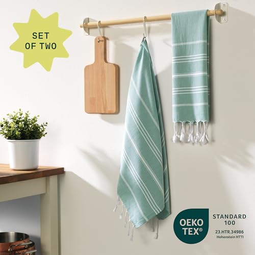 WETCAT Turkish Hand Towels with Hanging Loop, Set of 2 (20" x 30") 100% Turkish Cotton, Pre-Washed, Quick Drying, for Kitchen or Bathroom - Teal - color: Teal
