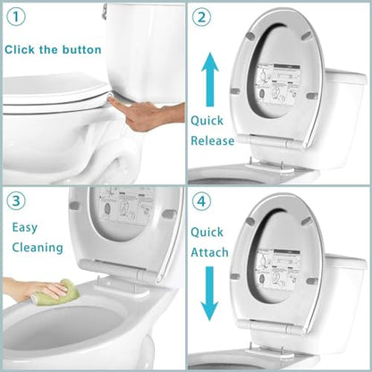 Hibbent Premium Round Toilet Seat with Cover Quiet Close, One-Click to Quick Release, Easy Installation Non-Slip Seat Bumpers, Slow Close Toilet Seat and Cover, Easy Cleaning-White Color - style: One-click Round 16.5"