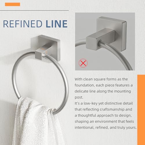RUACQ Towel Ring, Hand Towel Holder for Bathroom Wall, Brushed Nickel | Wall Mounted Hand Towel Bar, 304 Stainless Steel Towel Hanger, Square Base, Round Towel Holder Design, Modern, Heavy Duty - color: Brushed Nickel, size: 1