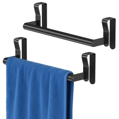 STWWO 2 Pack Over Cabinet Doors Towel Holder Rack Bars for Kitchen, Black | Stainless Steel Dish Towel Holder, Cabinet Doors Towel Bars for Kitchen, Drawer, RV - color: Black