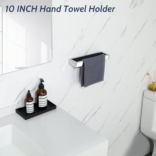 Sayayo Chrome Towel Bar for Bathroom Wall, 10 Inch Hand Towel Holder | SUS304 Stainless Steel Towel Ring, Square Kitchen Towel Rack - color: Chrome, size: 10 INCH