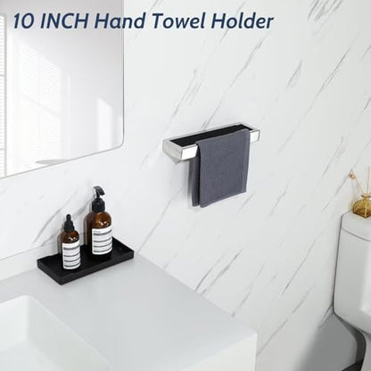 Sayayo Chrome Towel Bar for Bathroom Wall, 10 Inch Hand Towel Holder | SUS304 Stainless Steel Towel Ring, Square Kitchen Towel Rack - color: Chrome, size: 10 INCH