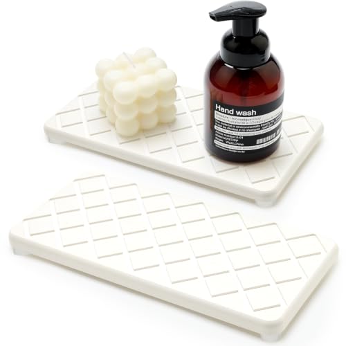 Small Quick Dry Bathroom Counter Trays Water Absorbing Stone Kitchen Soap | Diatomite Stone Drying Mat for Kitchen Sink Trays for Sink Soap Dish Dispenser Sponge Holder Bathroom Vanity Organizer Decor - color: White Quilted