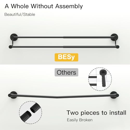 Double Towel Bar Towel Rack for Bathroom Bath Wall Mounted Matte Black | Adjustable 16-26 In,Wall Mounted Towel Holder, Stainless Steel, Rustproof, Towel Bar Rod Hanger Hardware Accessories Hotel - color: Black