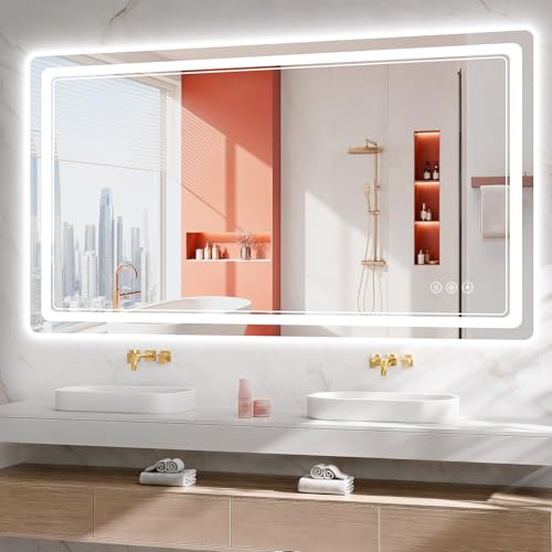 BEAUTYPEAK 30"x55" LED Bathroom Mirror with Lights, Backlit + Front Lit, Anti-Fog, Lighted Bathroom Mirror for Wall, HD Shatterproof Tempered Glass, Dimmable, Memory Function (Horizontal/Vertical) - size: 55"L x 30"W