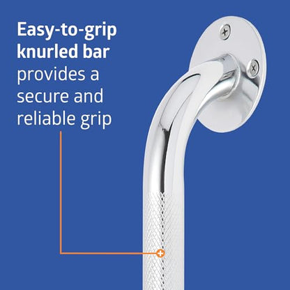 Medline Knurled Chrome 18” Grab Bar for Shower & Bathtub, Independence & Ease of Movement — for Elderly, Handicapped or Seniors, 300 lb. Capacity, 1 Bar - size: 18"