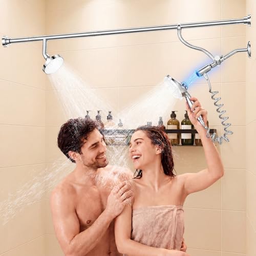 Dual Shower Head with Magnetic Handheld, Double Showerhead System, Silver | High Pressure, Gifts for Two People 2 Person Couples Women Men, Adjustable, Easy Install, Renter-Friendly, SPA-Like - color: Silver