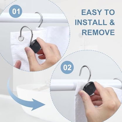 J&V TEXTILES Shower Curtain Hooks Rings, Rust Resistant Metal Double Glide Shower Hooks Rings for Bathroom Shower Rods Curtains, Set of 12 Hooks (Marble) - color: Marble