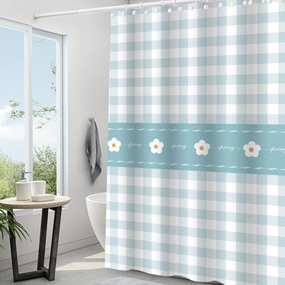 Plastic Shower Liner - Premium EVA 5G Shower Curtain Liner with Rustproof Grommets and 3 Weighted Magnets, Waterproof Shower Curtain for Bathroom(Checkered Flower, 72”*72”) - color: Checkered Flower, size: 72”*72”
