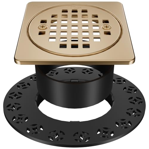 Champagne Bronze 4 inch Square Floor Drain Grate Kit with Adjustable Collar | Compatible with Schluter Kerdi Drain Flange, SUS304 Stainless Steel Removable Square Floor Drain with ABS Flange - color: Champagne Bronze