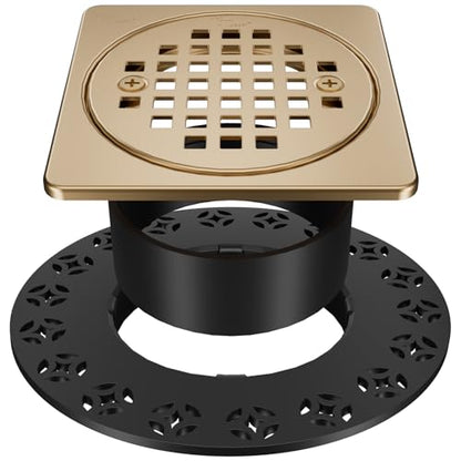 Champagne Bronze 4 inch Square Floor Drain Grate Kit with Adjustable Collar | Compatible with Schluter Kerdi Drain Flange, SUS304 Stainless Steel Removable Square Floor Drain with ABS Flange - color: Champagne Bronze